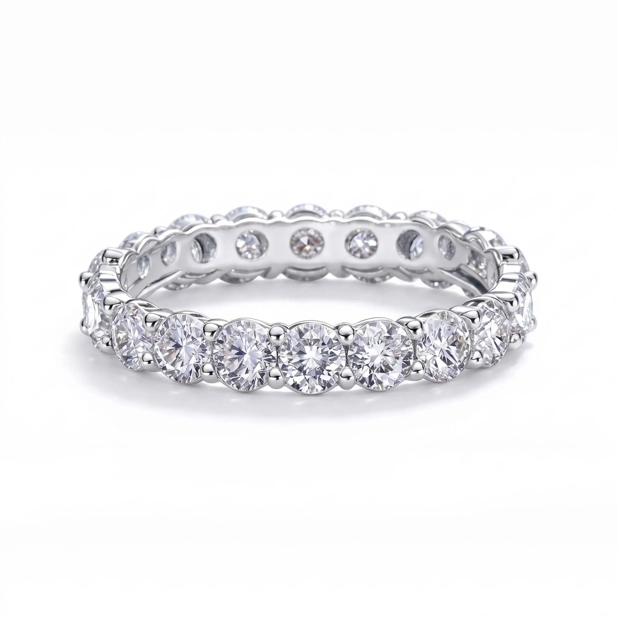 S925 Sterling Silver D Color VVS1 Moissanite Eternity Ring, Full Pave Iced Out Wedding Band for Women, Luxury Anniversary Engage