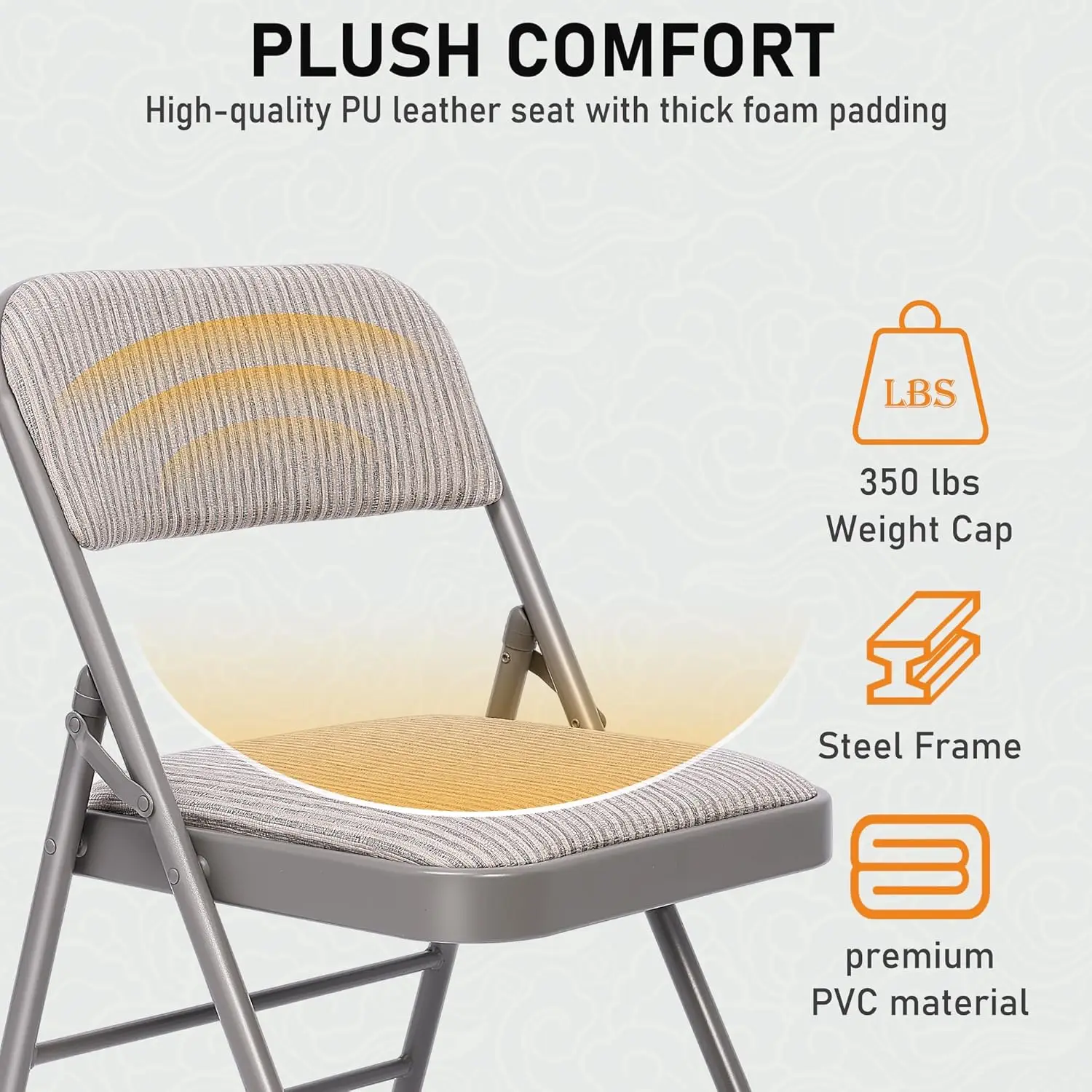 6 عبوات من كراسي القماش القابلة للطي مع مقاعد مبطنة، سعة 350 رطل، رمادي (إطار معدني، لحفلات الزفاف، المكتب، المدرسة، الكنيسة) #4