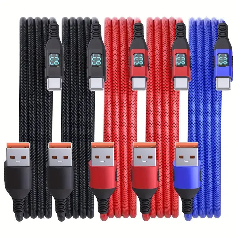 

5PCS USB A to USB C Cable meter Type C Cable with LED Display Power 60W Max Fast Charging USBC Cable for iPhone 15 Pro Max Plus