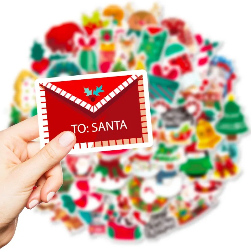 Christmas Stickers Aesthetic Bells Snowmen Socks Santa Claus DIY Graffiti Stickers Scrapbook Decals for Creative Journaling