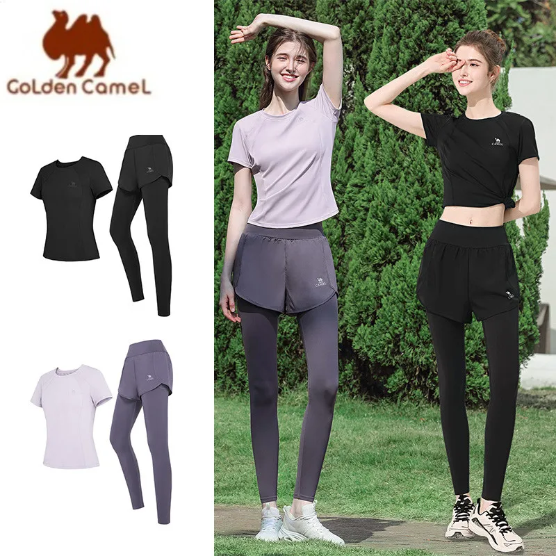 GOLDEN CAMEL 2pcs Women's Yoga Suits Running Casual Breathable Sportswear Gym Training Fitness Quick Dry Sports Shirts Pants Top