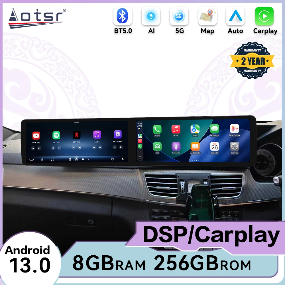 

Автомобильный радиоприемник Qualcomm Android 13 для Mercedes Benz E Class W212 2009-2015, с двойным 12,8-дюймовым сенсорным экраном, многофункциональный автомобильный мультимедиа