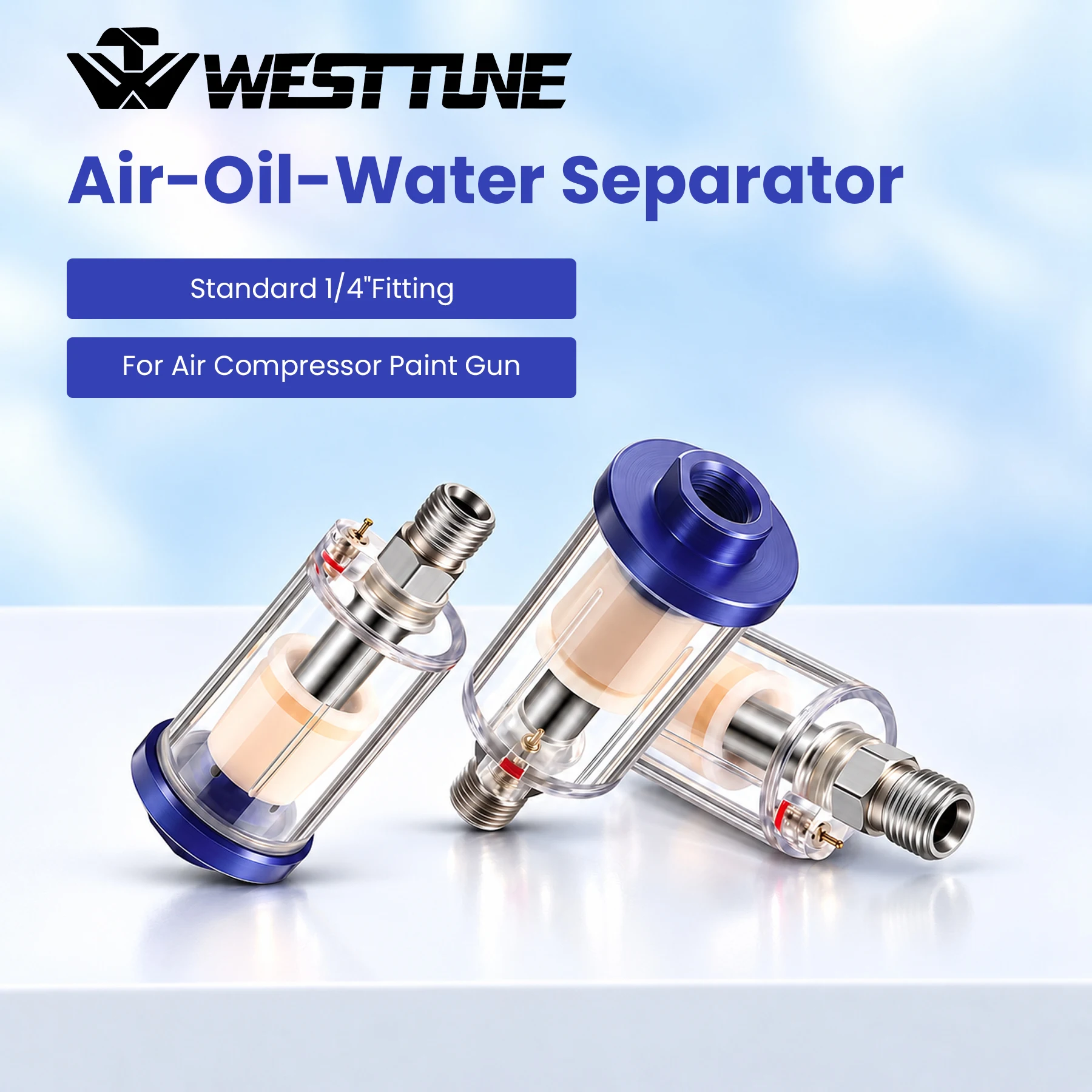 WEST TUNE Air Filter Water Oil Separator 1/4 Inch NPT Airbrush Filter Moisture Separator for Air Line Guns Compressor Fitting