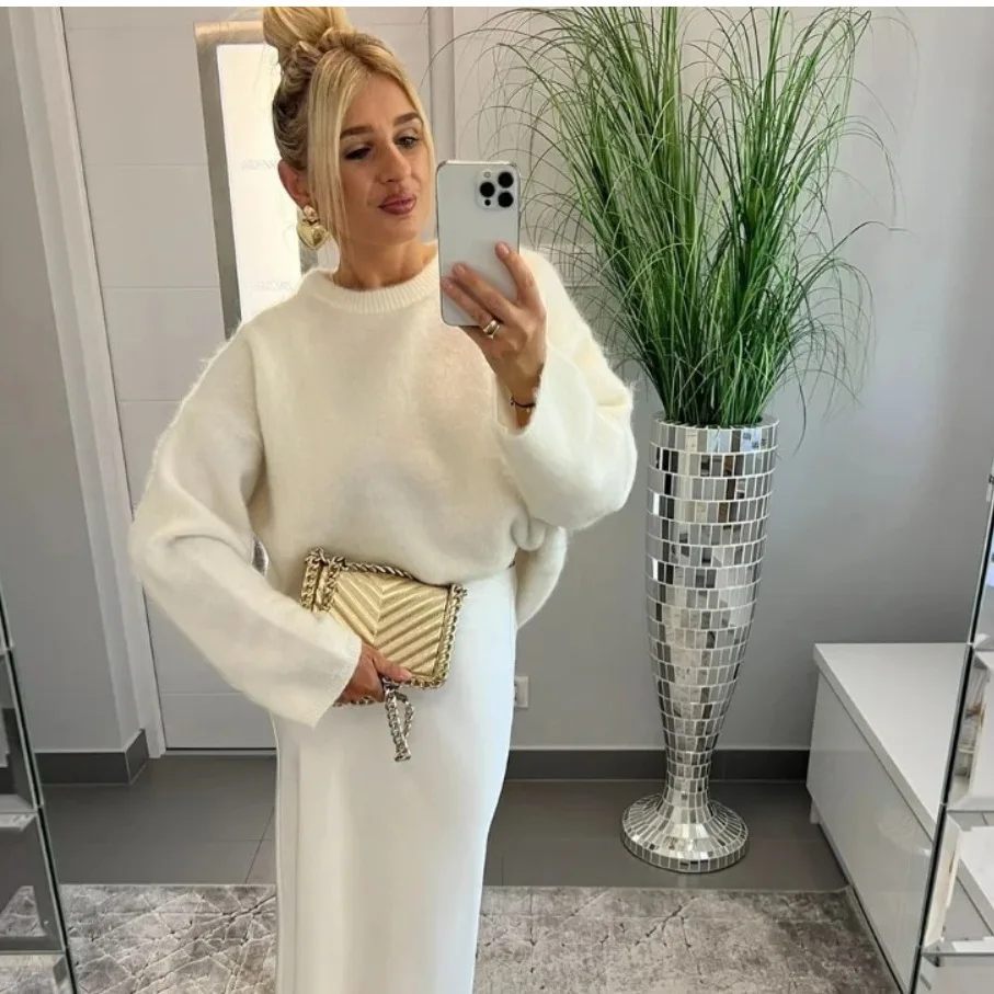 Retro O-neck Women's Sweater Casual Long Sleeve Loose Knitted Pullover Winter New Women High Street Jumper Top Pullover Fashion