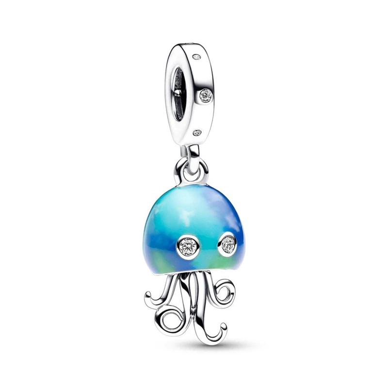 Blue Ocean Series Charm Starfish Dolphins Whale Blue Scaled Fish Sea Turtle Cute Octopus Beads Fit Original Bracelet DIY Jewelry