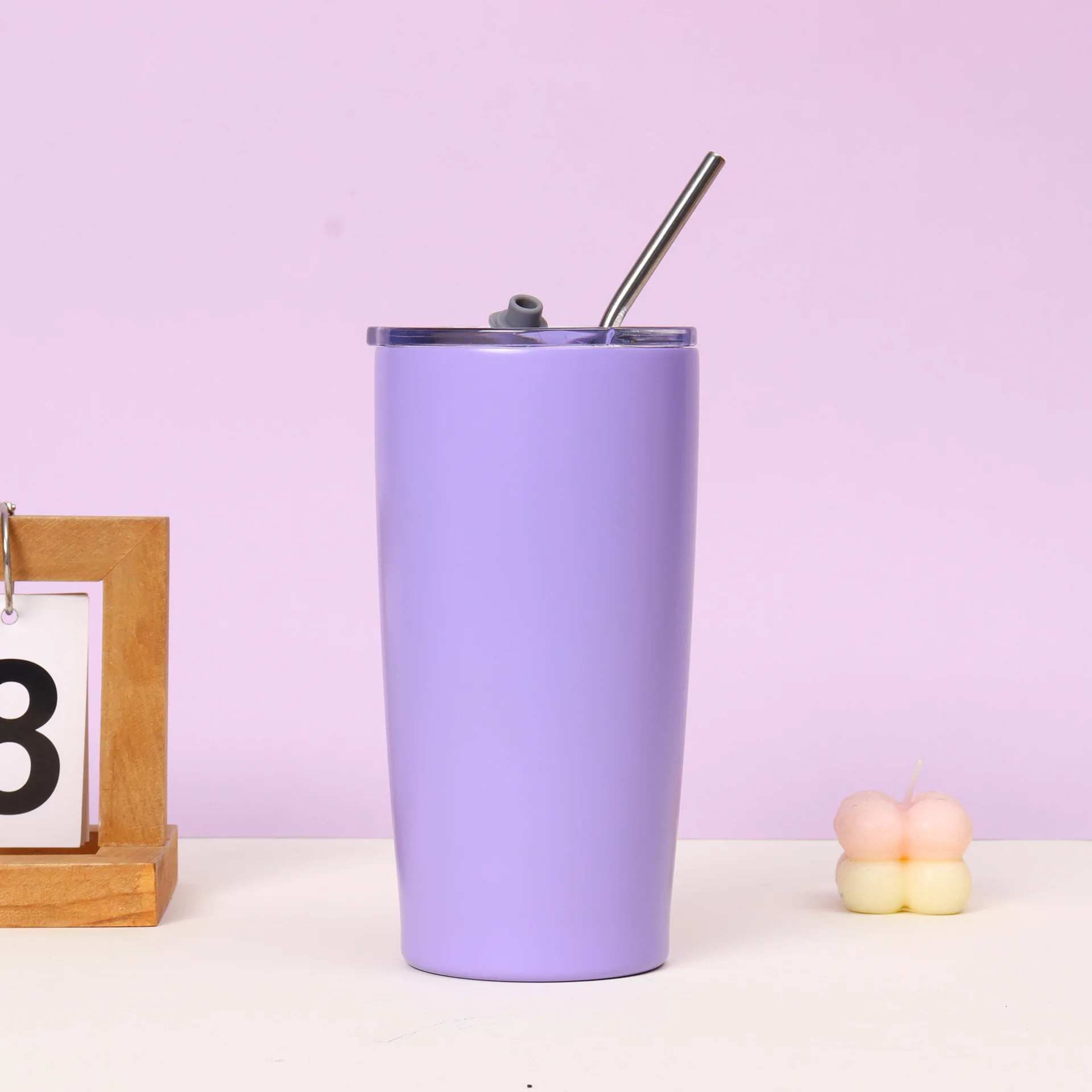 20OZ Milk Straw Cup Outdoor Portable Larage Capacity Pocket Cup 304 Stainless Steel Double-layer Vacuum Insulated Cup With Lid