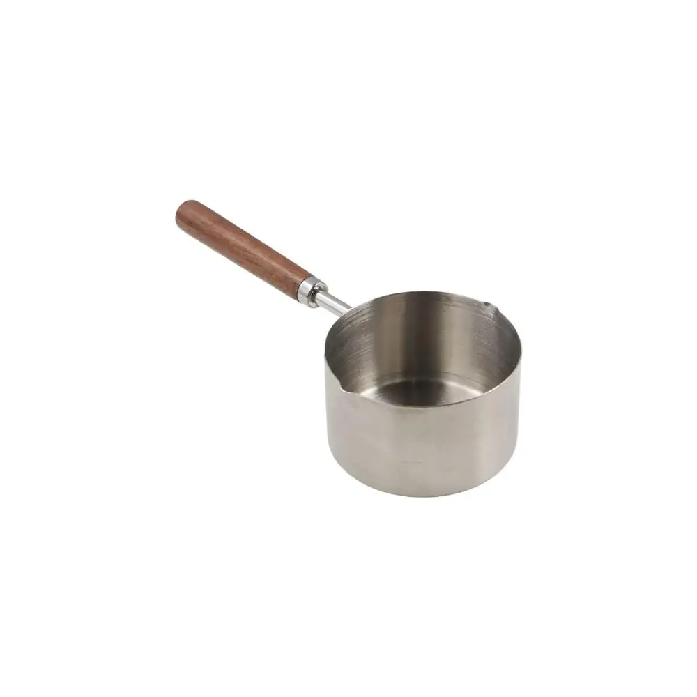 Multifunctional Wooden Handle Milk Pan with Scale Spout Oil Pot 304 Stainless Steel Deepen Small Sauce Pan Butter Melting