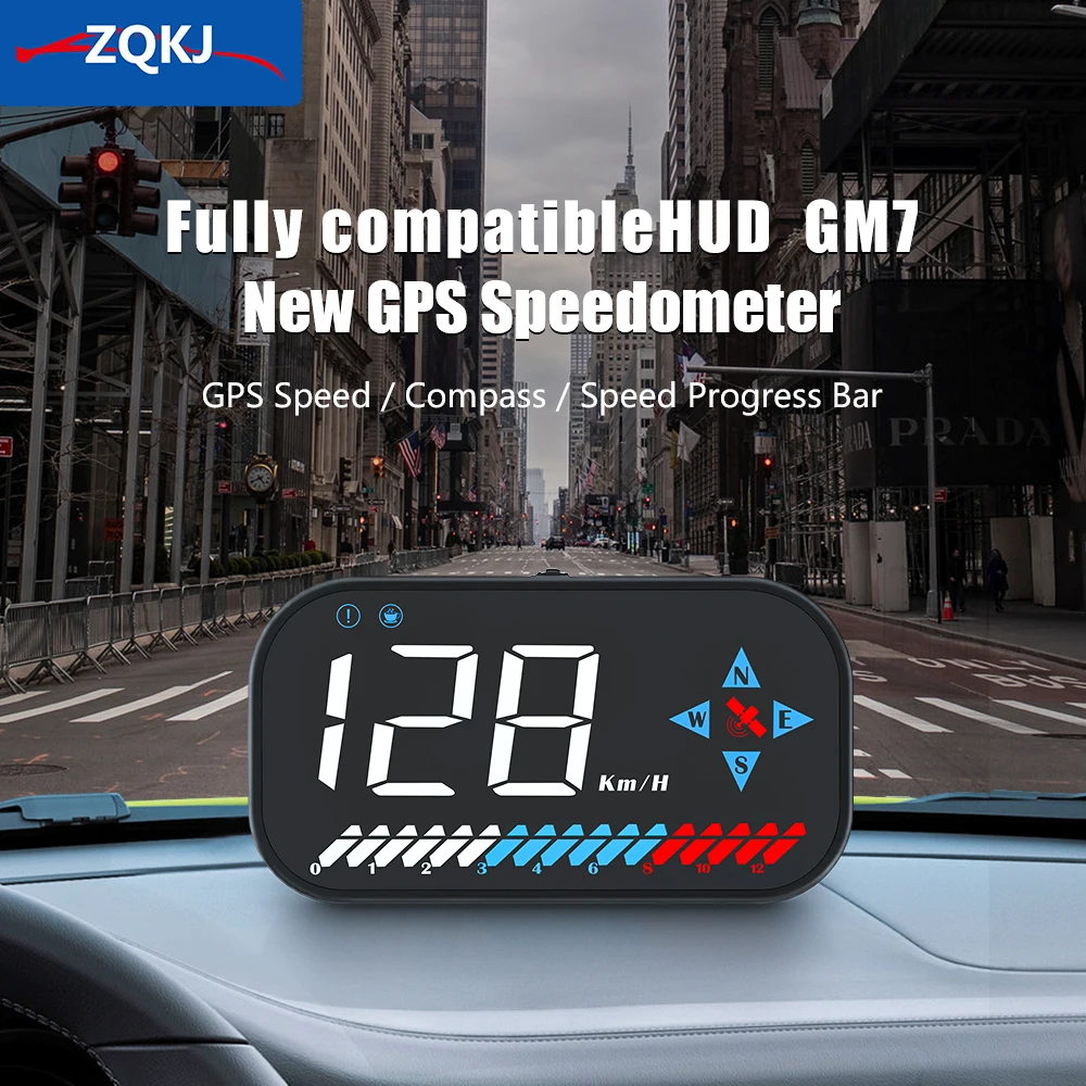

ZQKJ GM7 Head Up Display GPS for All Car Accessory Electronic Speedometer Auto Smart Digital HUD Overspeed Alarm Reminder LCD
