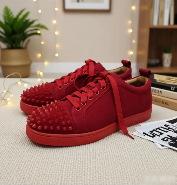 

Spikes Rhinestone Flats Sneaker High Quality Low Cut Mens Lace Up Formal Party Round Toe Slip On Flat Dress Shoes Black White