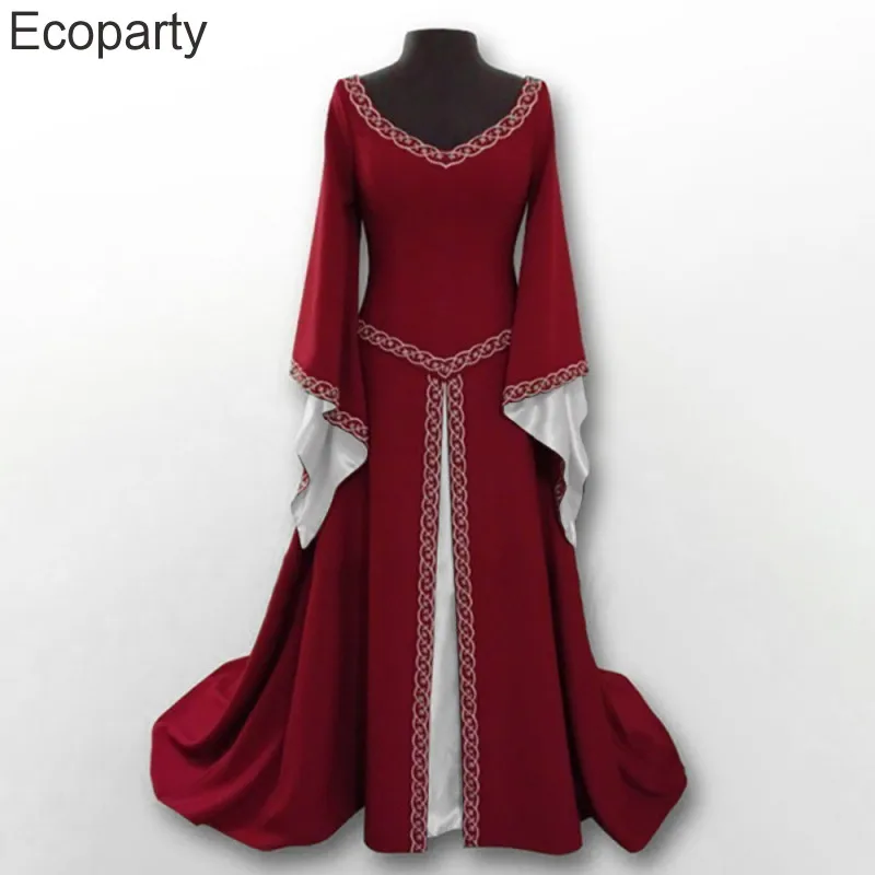 5xl Woman Elegant Medieval Princess Dress Retro Palace Renaissance Gothic Ball Gown Halloween Party Flare Sleeve Dresses Female