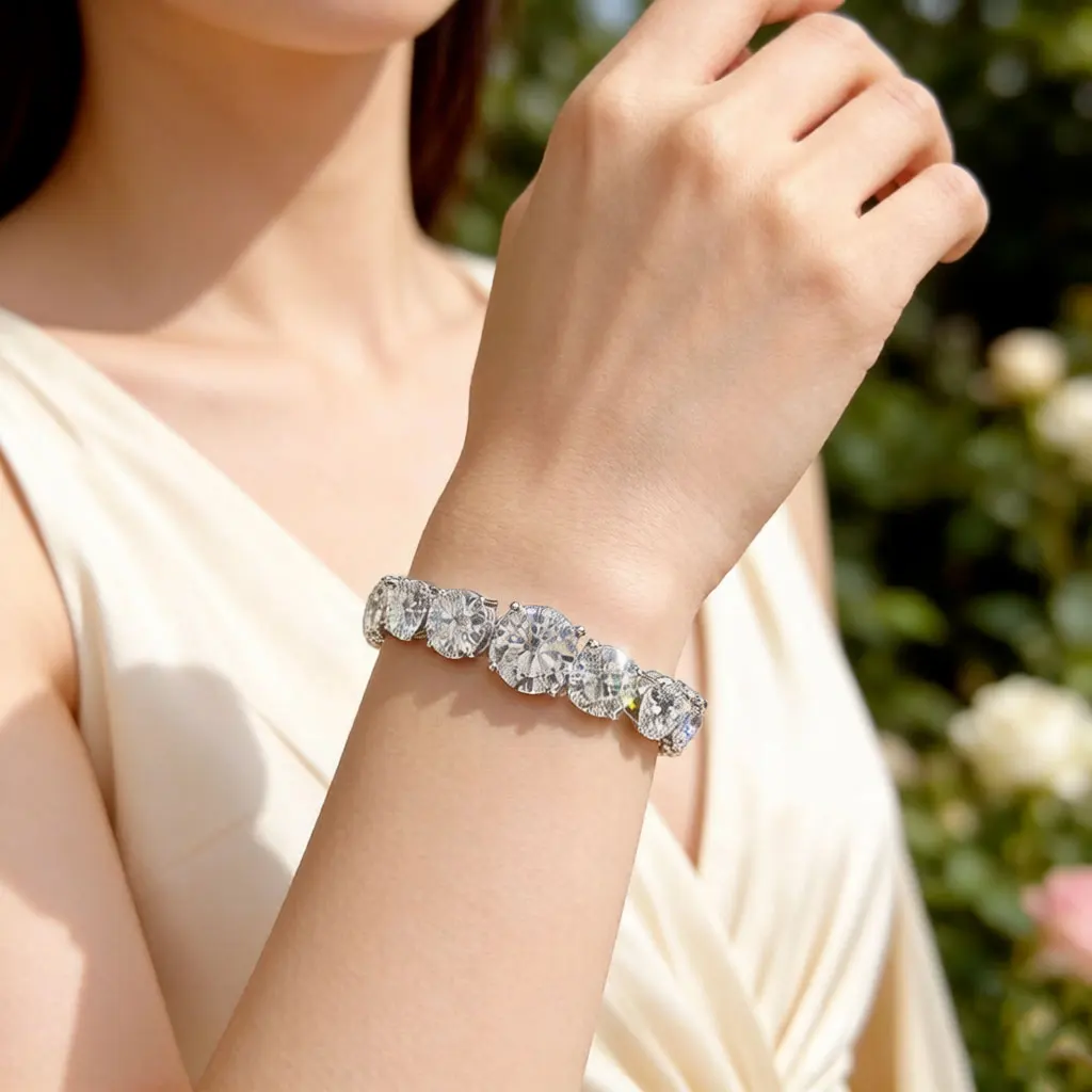 New Large Carat 925 Pure Silver White Moissanite 5-Carat Tennis Bracelet Fashion Jewelry Gift Women's Wedding Jewelry