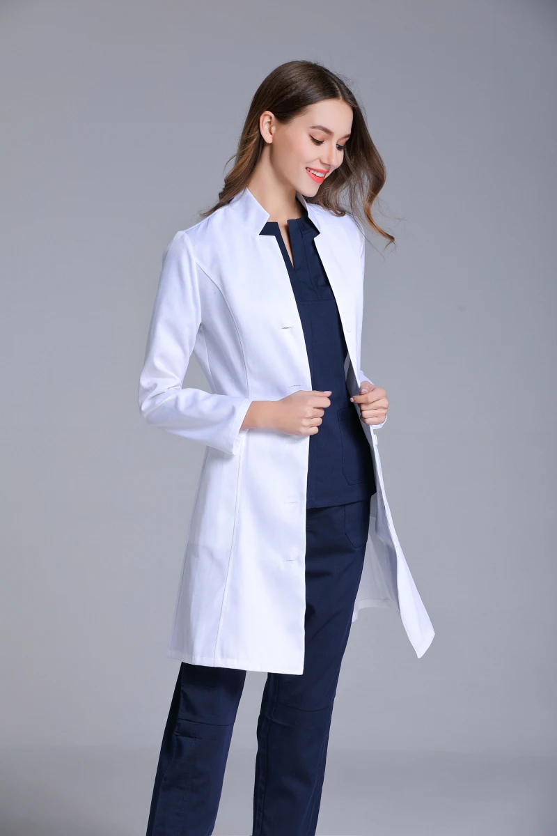 Otoño mujer cuello alto antiarrugas manga larga uniforme de laboratorio Dental Cic prendas de vestir de médico Slim Fit Color blanco