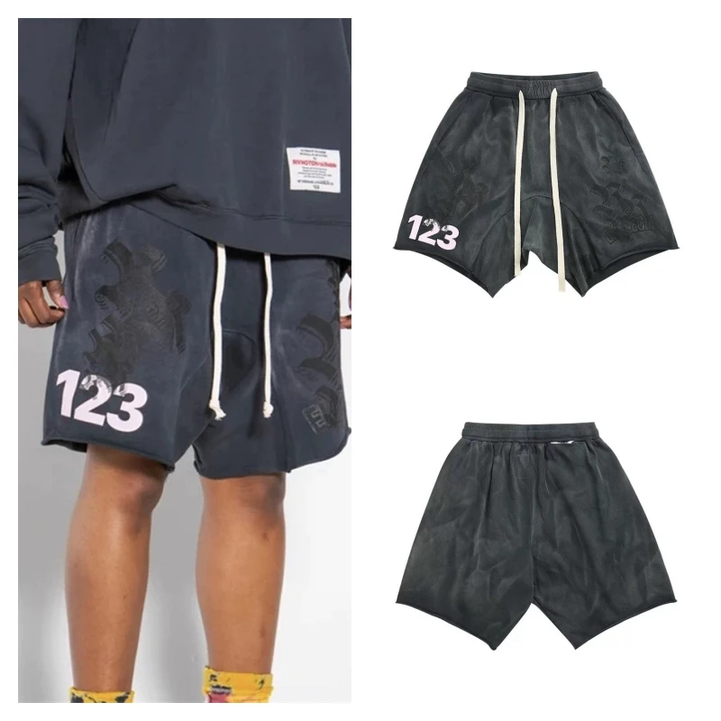 

Vintage Black RRR123 24SS Heavyweight Washed Drawstring Chino Pants Casual Athletic Loose Fit Rolled Hem Shorts