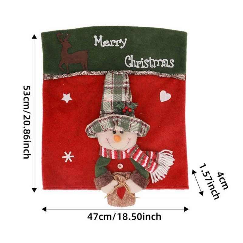 Fundas traseras sillas 3D con temática navideña Papá Noel y muñeco nieve para decoración navideña oficina y hogar, 1