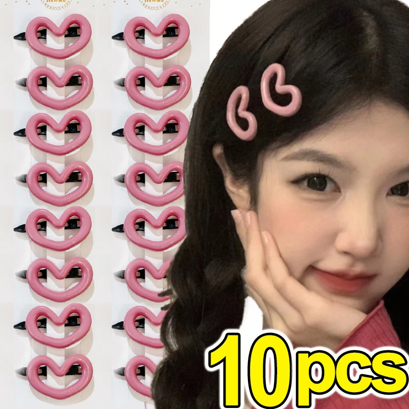 1/10pcs Super Cute Pink Beige Heart-shaped Pentagram Hair Clip for Women Sweet Stars Side Hairpin Lovely Korean Accessories