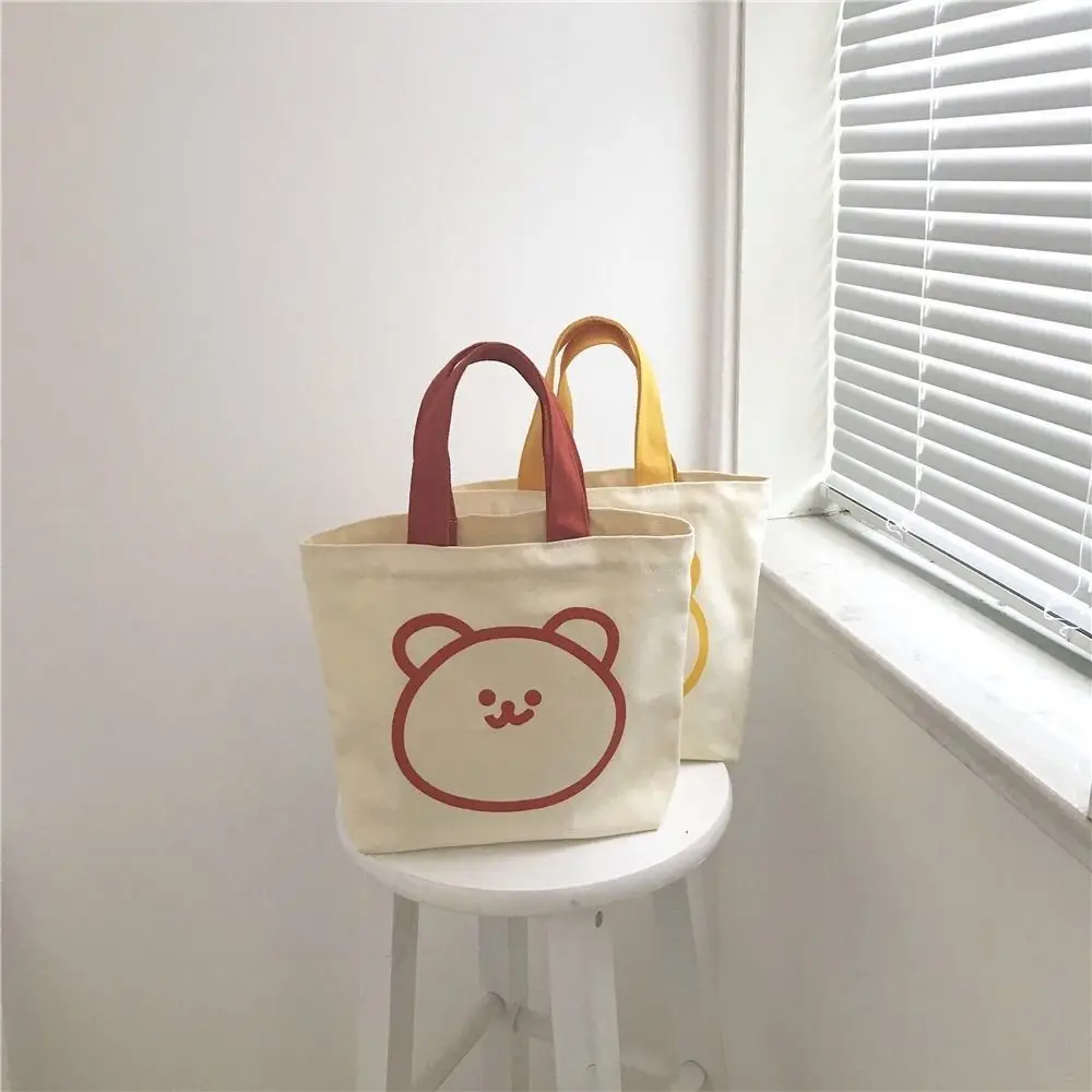 

New Women Small Canvas Bag Bear Canvas Bag Storage Bags Tote Food Bag Lunch Bags Mini Tote Bag Cartoon Bear Handbag