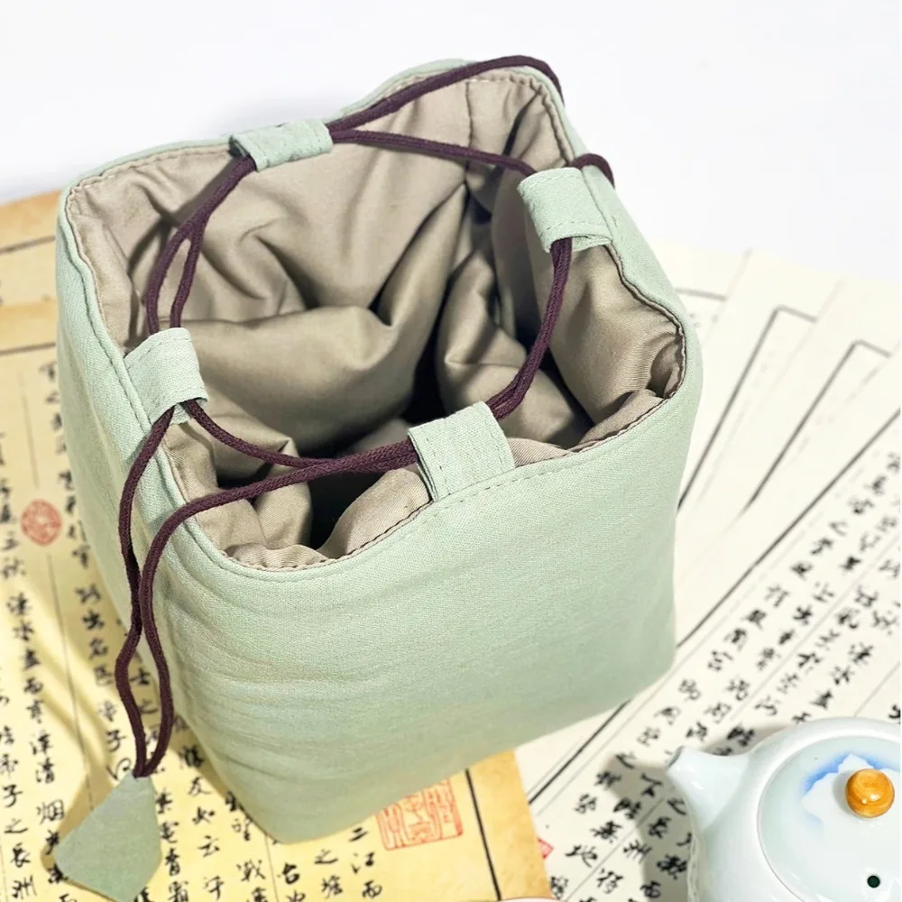 Chinese Style Tea Set Organizer Bag Tea Ceremony Accessories Breakage-proof Teacup Drawstring Cloth Pouch Multifunctional