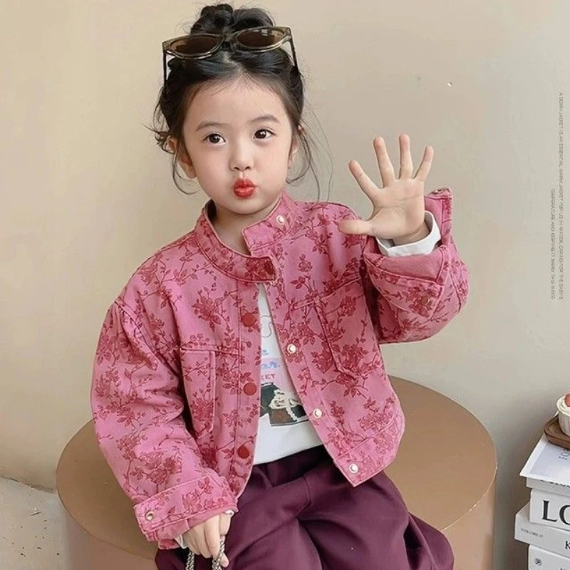 

Детская верхняя одежда, короткая стильная джинсовая куртка для девочек, модная уличная одежда, детские винтажные джинсовые укороченные топы, розовое пальто, От 2 до 12 лет