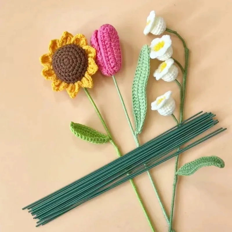 30/40cm Green Flower Stem Sticks DIY Floral Material Handmade Wire Stem Accessories