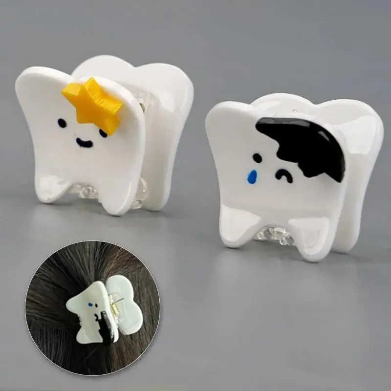 Cartoon Tooth Hair Clip with Strong Grip - Cute Smiling & Crying Tooth Designs, Accents for Buns & Ponytails