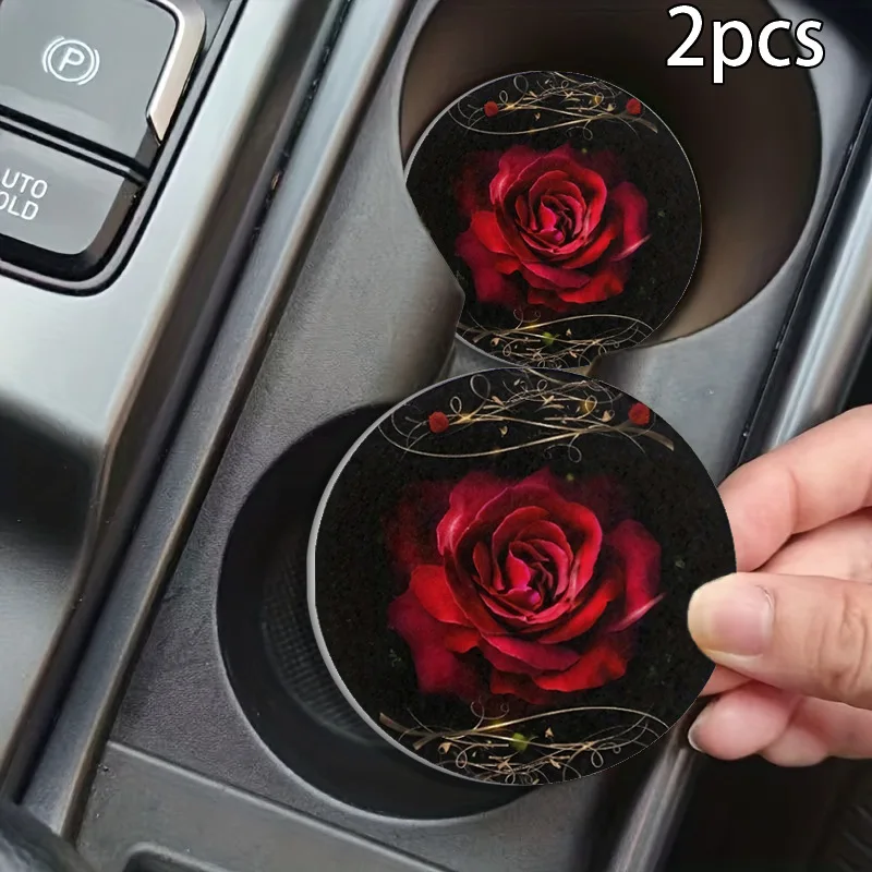 2 Pack Y2K Pink Grid Leather Car Coasters, Anti-Scratch Waterproof Cup Holder Insert Mat, 2.75