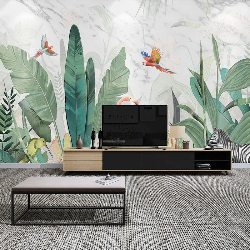 Custom 3D Photo Wallpaper Modern Tropical Rainforest Leaf Animal Flamingo Poster Wall Painting Living Room TV Background Mural