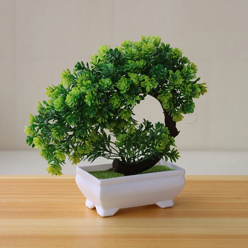 1 Stücke Grüne Künstliche Pflanzen Bonsai Kunststoff Baum Gefälschte Blume für Zuhause Schlafzimmer Dekor Tisch Garten Dekoration Outdoor Ornament – Detail 10