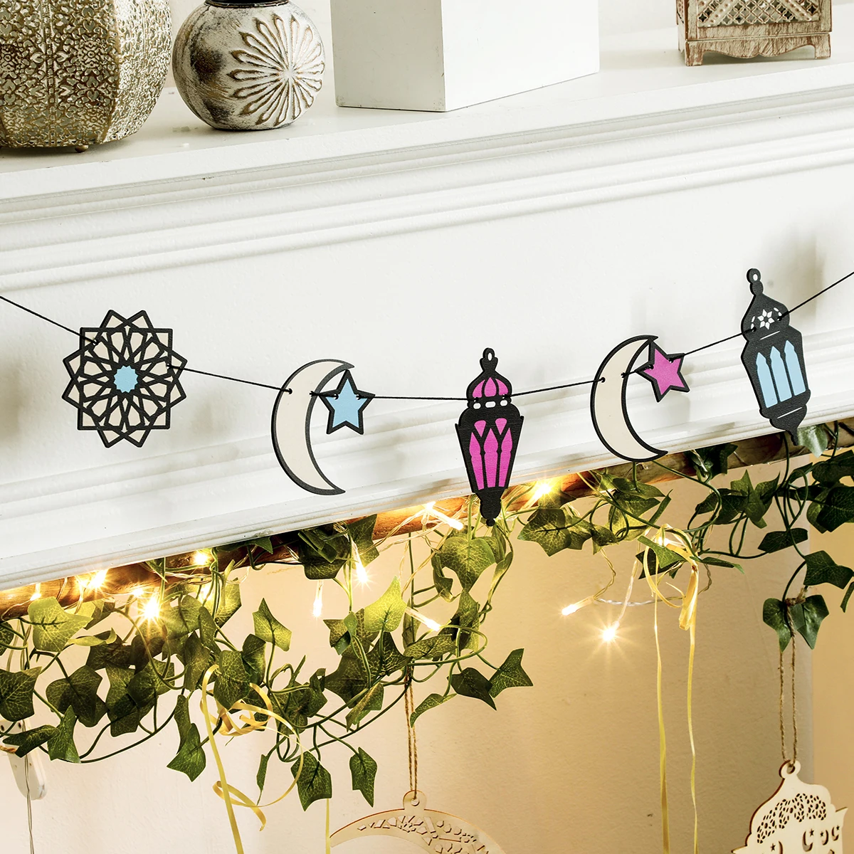 Eid Laterne Mond Sterne Banner Islamischen Muslimischen Festival Wand Dekor Ramadan Kareem Geometrische Design Girlande Home Party Liefert Geschenk