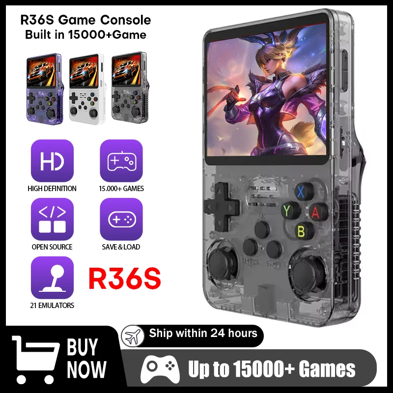 

R36S Handheld Game Console 3.5 Inch 640*480 IPS OCA Screen RK3326 Chip 64/128G 15000+Games Portable Pocket Game Player Kids Gift