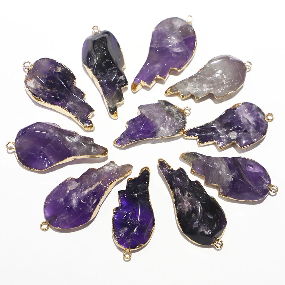 

Natural Amethyst Stone Leaf Gold Plated Necklaces Pendants Reiki Charms Making Jewelry Accessories Wholesale 6Pcs Free Shipping