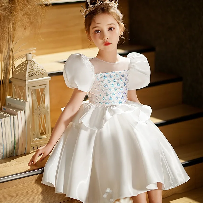 Children's Dress New Flower Girl Princess Gown White Little Girl Host Walk ShowPiano Performance Dresses y981