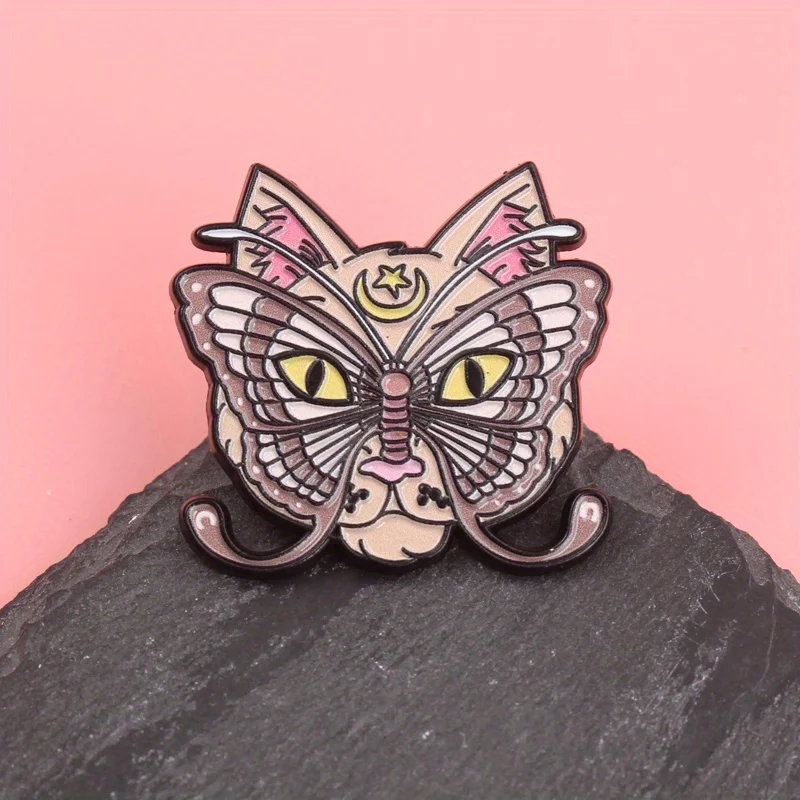Luna Mewtamorphosis Pin - Celestial Cat with Butterfly Wing Markings & Starburst Whiskers [Enchanted Hybrid Jewelry]