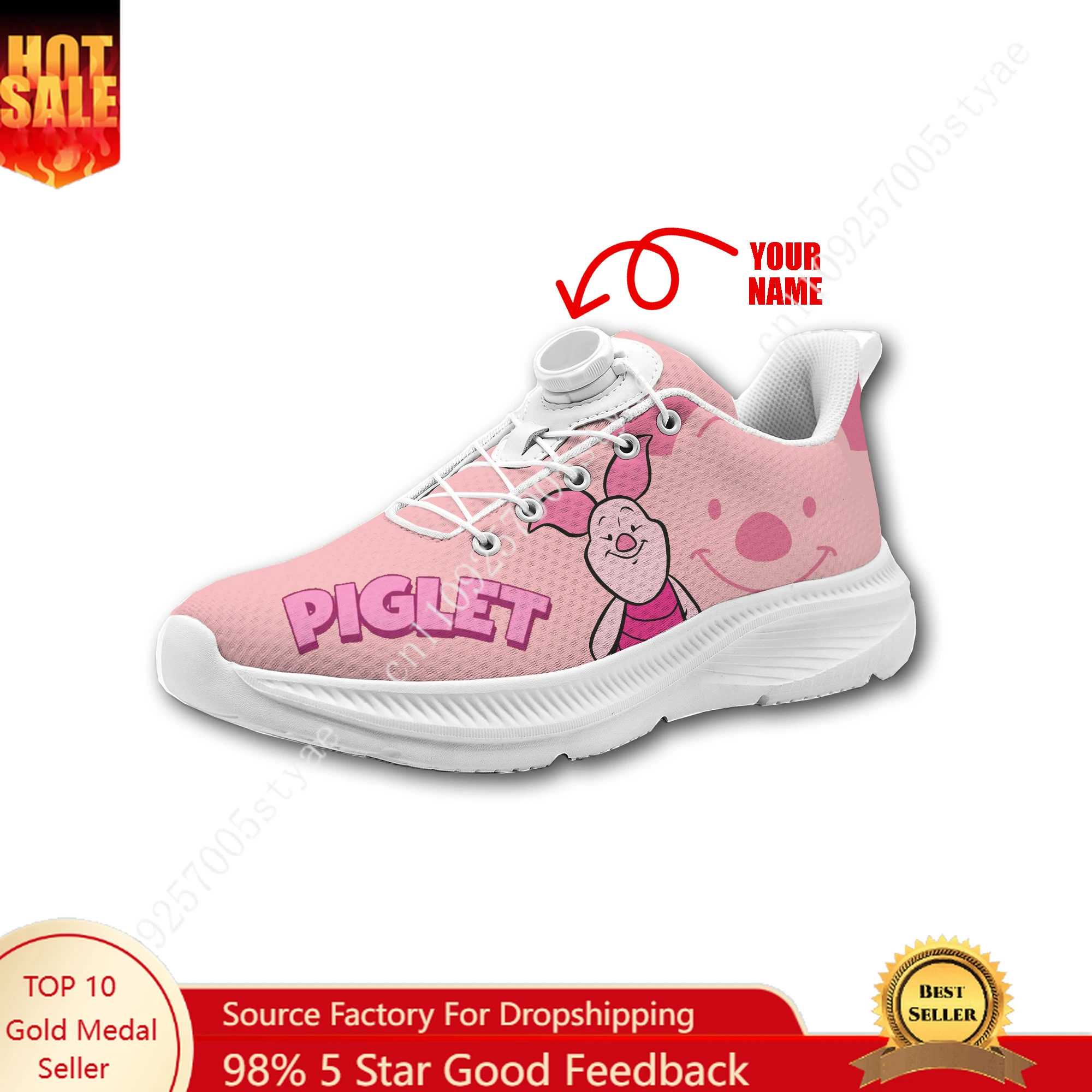 

Disney Piglet Sneakers Mans Womans Rotating Button Without Laces Running Shoes Outdoor Sports Personalized Custom Shoes
