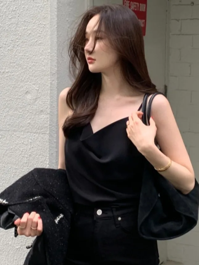 

Chic Summer New Sle Asymmetrical Bal Versatile Simple Innerwear Outerwear Tank Strap Vest Faionable Young Women's Sw...