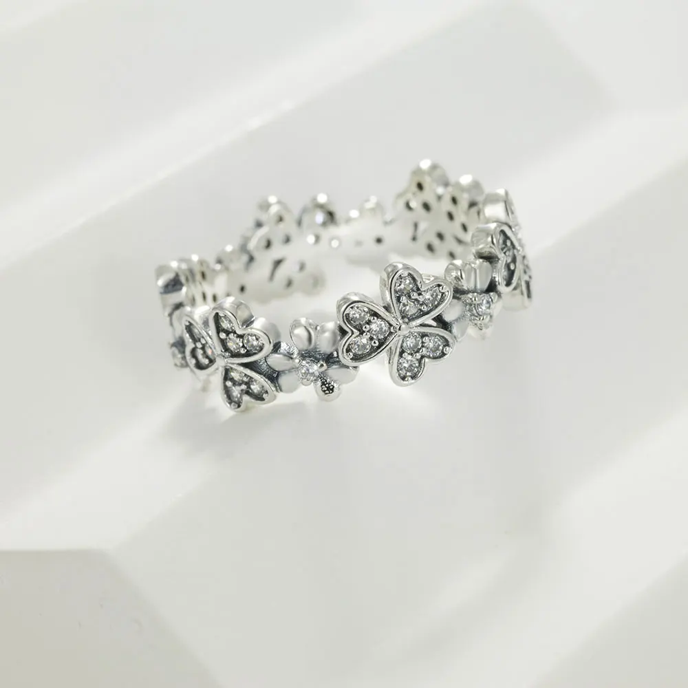 925 Sterling Silver Full Diamond Clover Silver Ring Hypoallergenic Ring Holiday Blessing Minimalist Lucky Jewelry Gift For Women