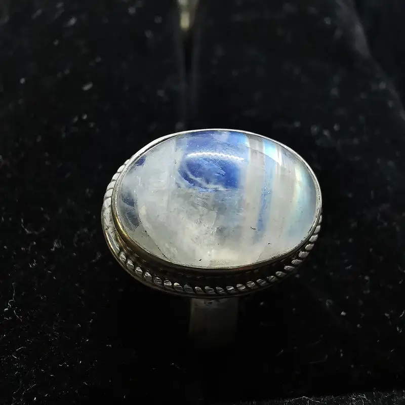 Nepal 925 Sterling Silver Inlaid Natural Moonstone Flower Rings for Girls Nepal Vintage Jewelry T9089