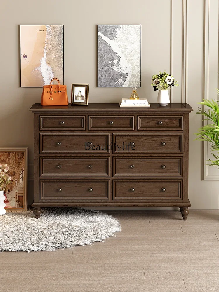 

yj19 American Style Solid Wood Walnut Color Nine-Drawer Cabinet Simple White Ash Wood