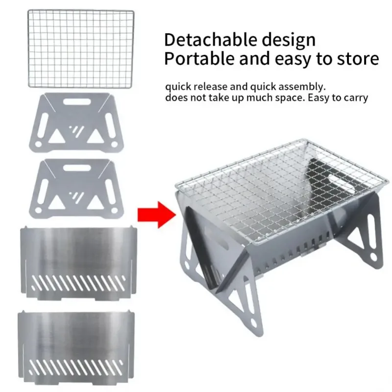 Stainless Steel BBQ Grill Portable Folding Heating Stoves Multifunction Camping Barbecue Grill Rack Net Firewood Stove