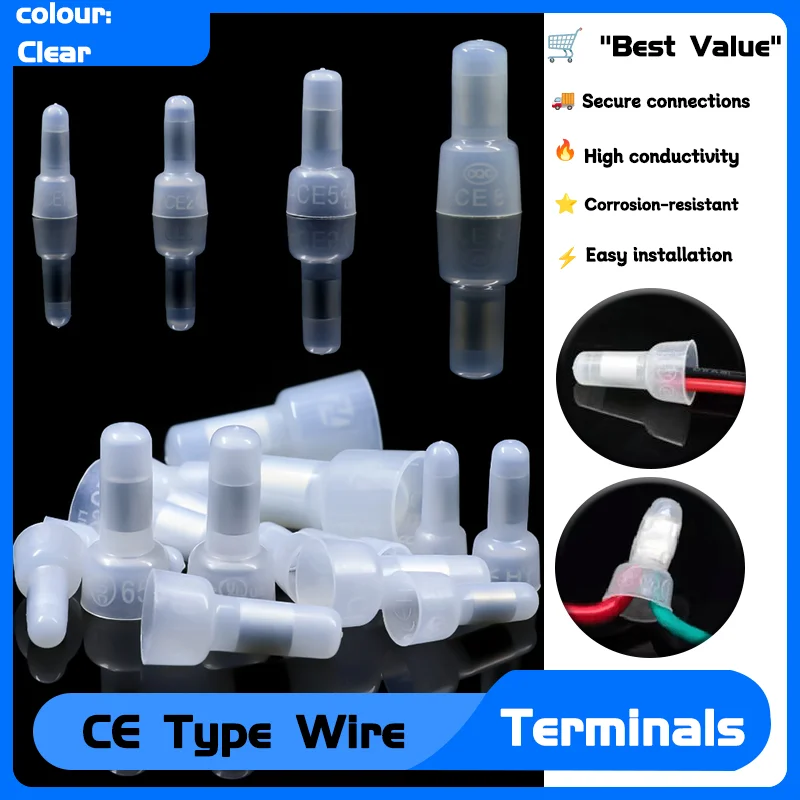 

10~1000pcs CE-1 CE-2 CE-5 CE-8 Type Wire Terminal Pressure Line Nylon66 Closed End Caps Connector Car Audio Cable Crimp Splice