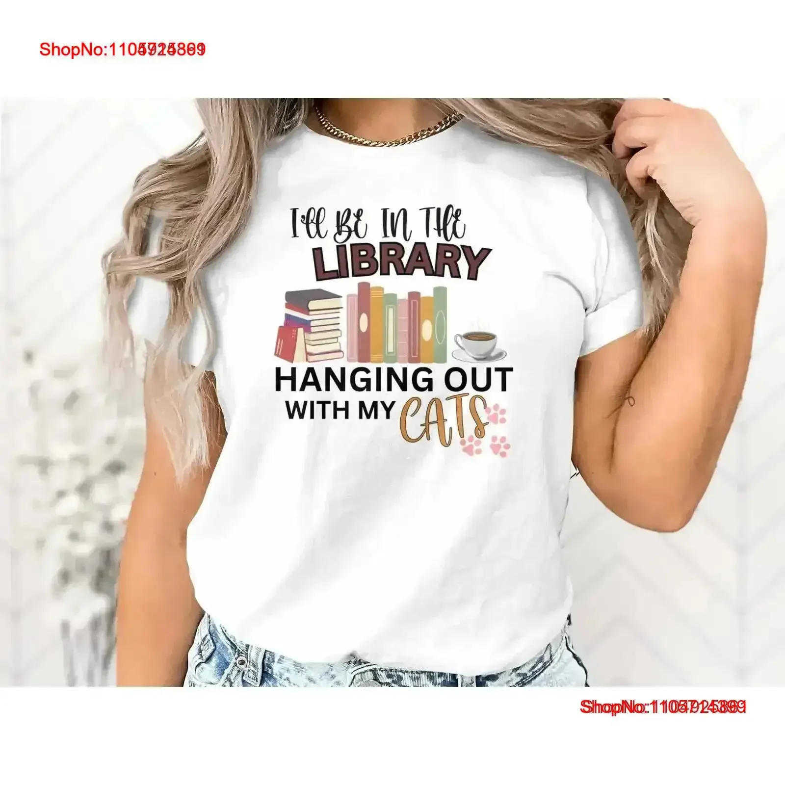 Book Lover Cat T Shirt I'll Be In The Library Hanging Out With My Cats Cozy Reading Top for Owners vintage Washed Casual
