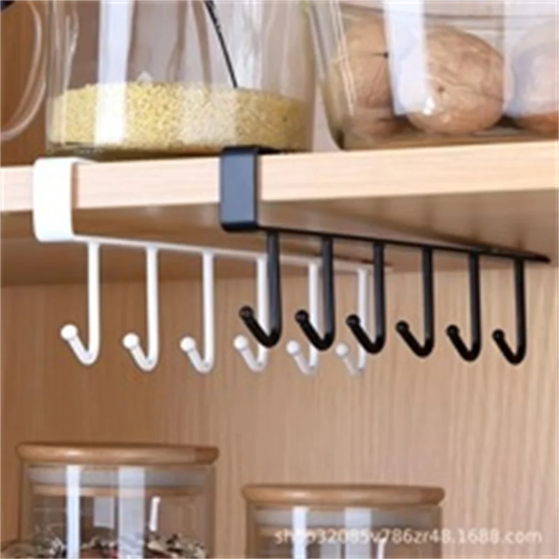 6 Hook Coffee Cup Mug Holder Plastic Cabinet Kitchen Storage Rack Multifunction Hook Shelf Sundry Organizer Storage Hanger image 3