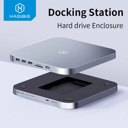 Hagibis USB C Hub with Hard Drive Enclosure Type-C Docking Station for Mac mini with 2.5 SATA NVME M.2 SSD Case DP USB3.0 M1/M2