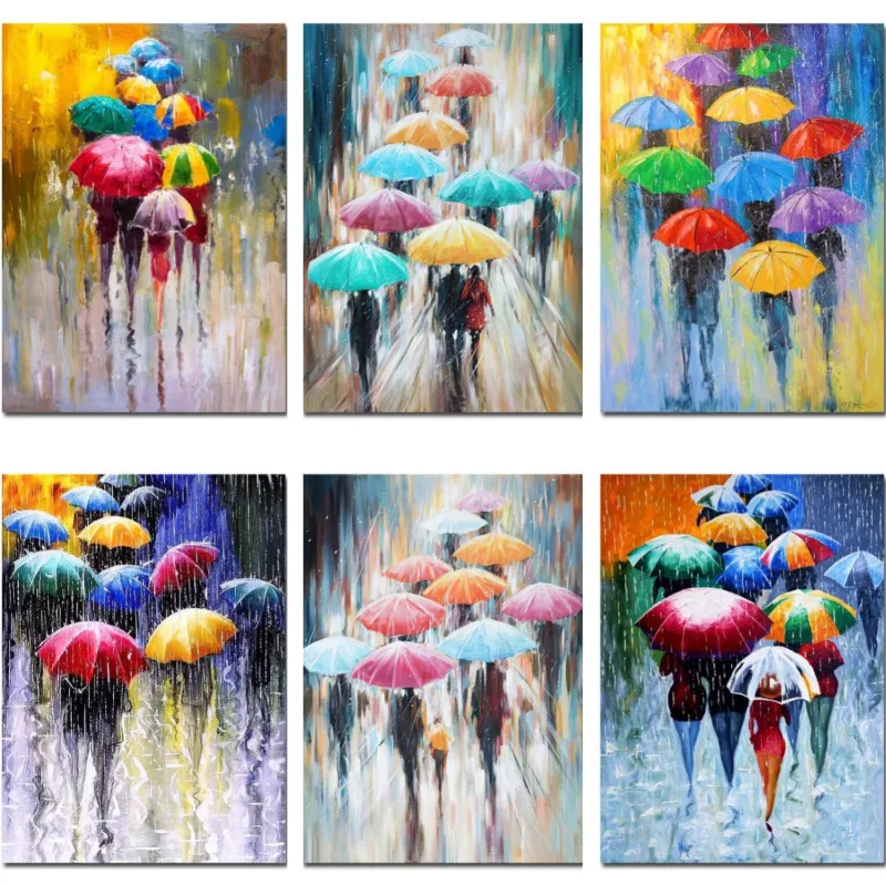 

Abstract Girl Holding Umbrella in The Rain Canvas Paintings Wall Art Poster Print Living Room Decor Picture Artwork Painting