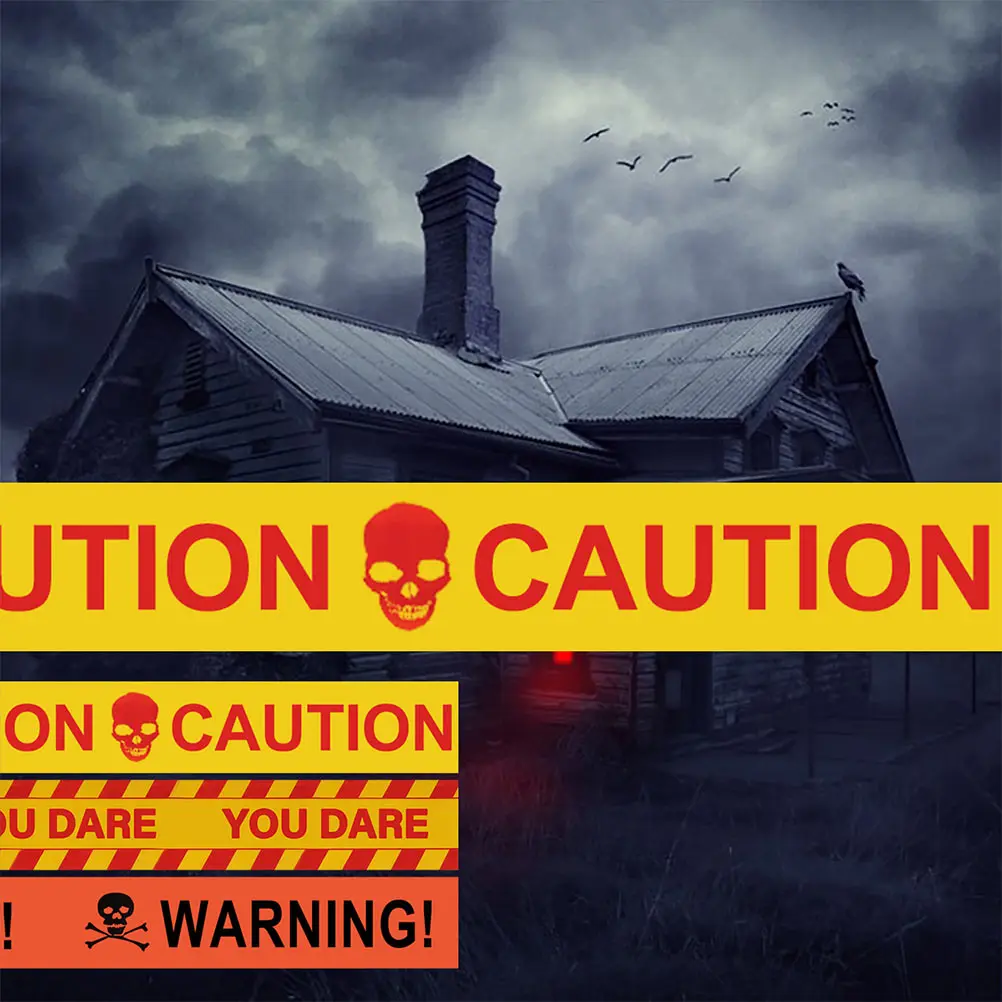 

6pcs Halloween Tapes Yellow Black Warning Sign Plastic Home Atmosphere Halloween Decor Safety Cordon Tape