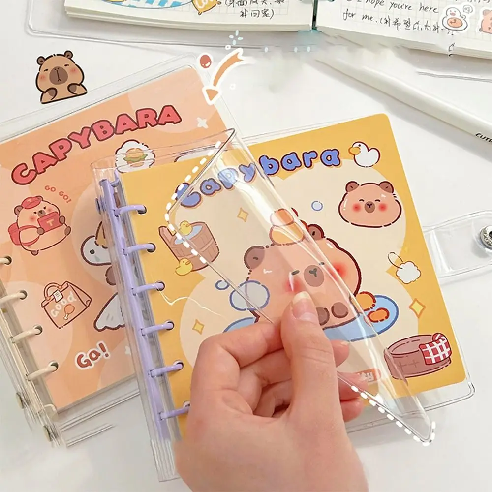 Imagem -02 - Mini Capivara Notebook com Buracos Pasta de Folhas Soltas Bonito Memo Pad Transparente Material Escolar Desenhos Animados Estética Notas Diárias