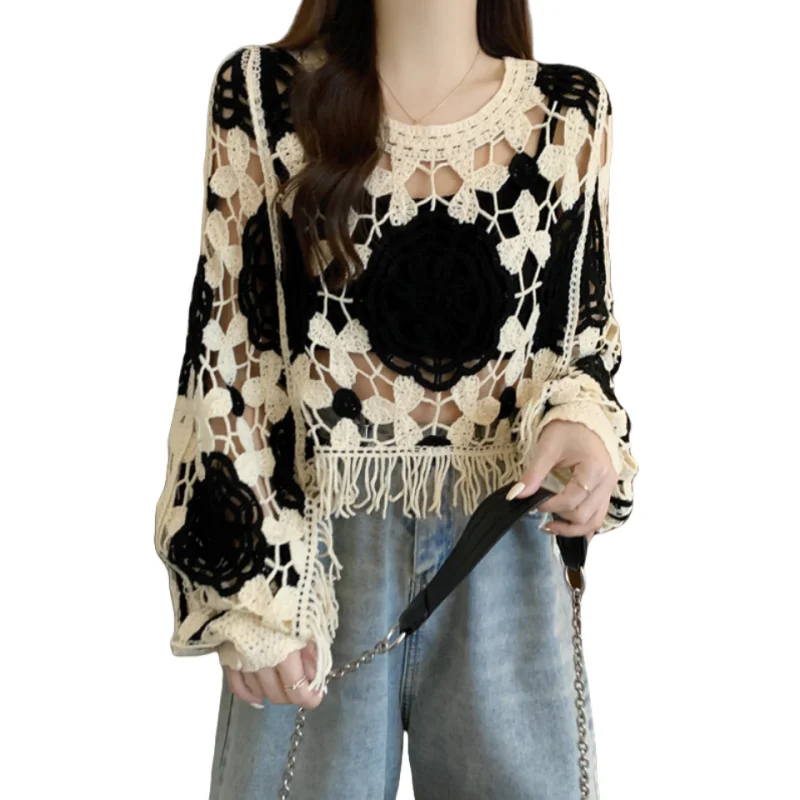 Kontrastowy kolor Wydrążone fr – Crochet Top Boho recenzja i cena