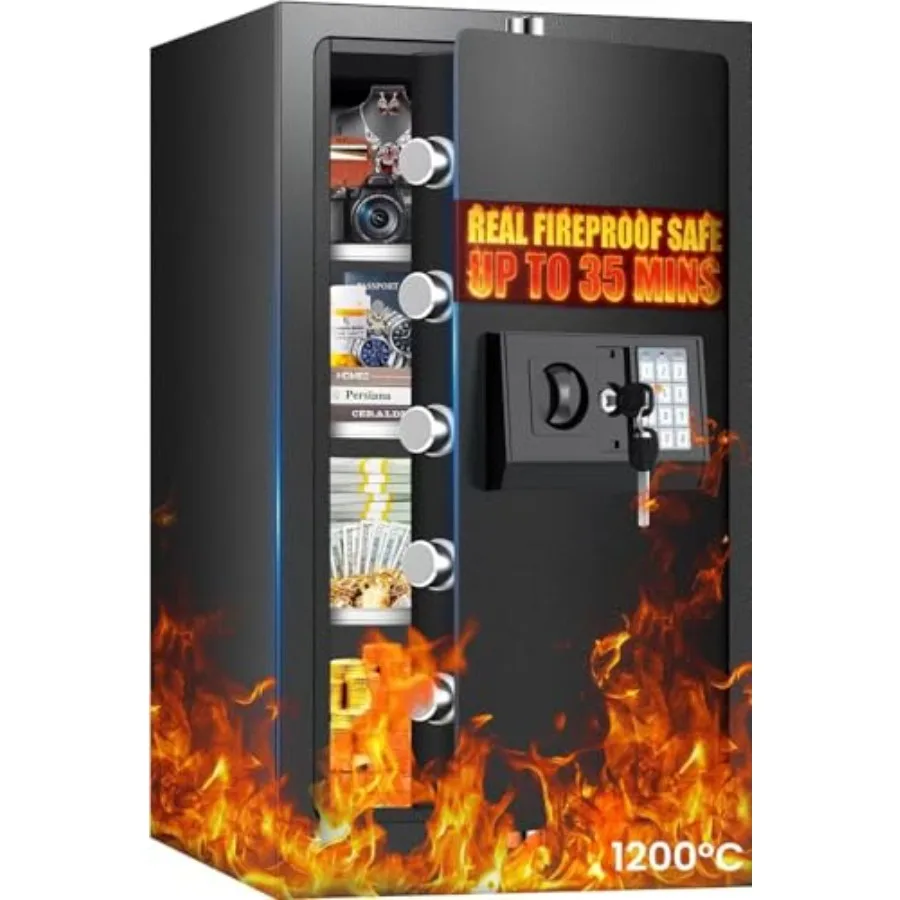 

Home use fireproof safe, 35 mins fire resistance, 7.5 Cu Ft extra large digital keypad safe, heavy duty steel, black, for docum