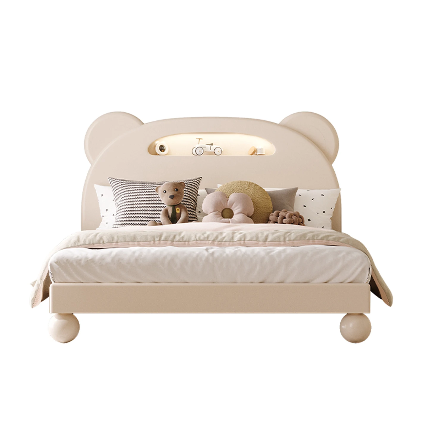 

Bear cream wind children's bed boy all solid wood single bed 1 bedroom girl princess 1.5m child with lamp