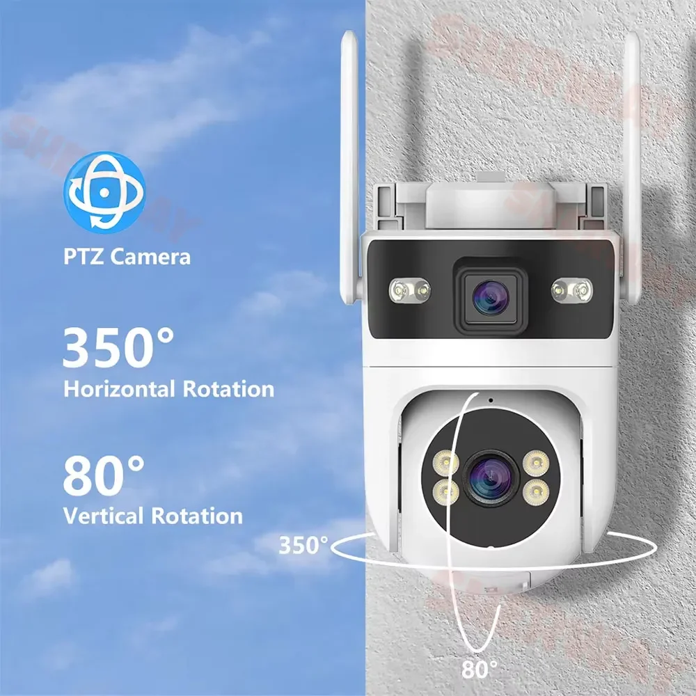 Tuya 4K 8MP ثنائي العدسة PTZ كاميرا الأمن في الهواء الطلق شاشة مزدوجة AI تتبع الحركة اللون للرؤية الليلية IP66 مقاوم للماء واي فاي