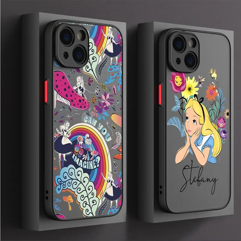 Alice In Wonderland Case For Apple iPhone 15 11 14 13 12 Pro 7 XR X XS Max 8 Plus 6 6S SE 2022 15Pro Black Matte Phone Funda